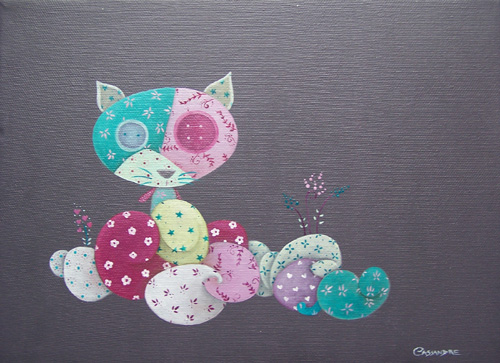 Le chat en patchwork sur un nuage