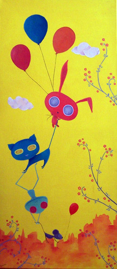 animaux suspendus par des ballons